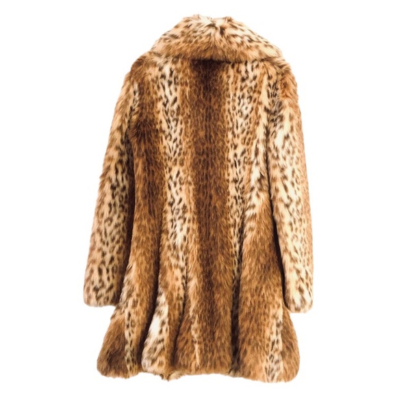 INC Leopard Faux Fur Collared Coat Flare Hem Pockets - Picture 2 of 10